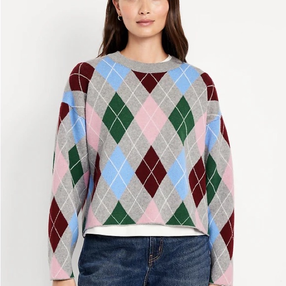 Old Navy Sosoft Cropped Argyle Sweater